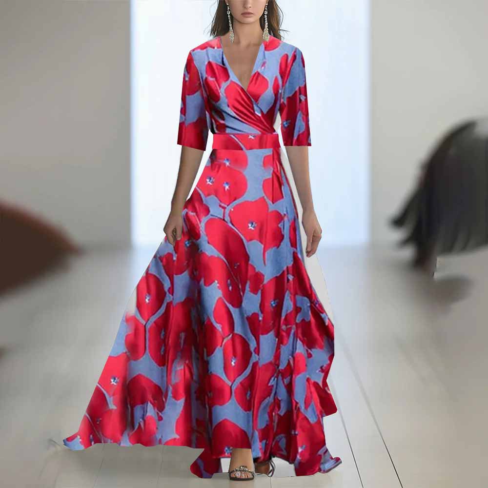 Women's Floral Print Long Sleeve Maxi Dress | A-Line, 10 Colors - Blue