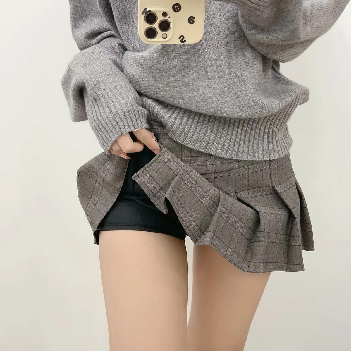 Women's Plaid Pleated Mini Skirt | Denim, Black & Gray or Gray - Black and Gray