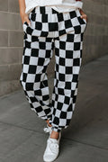 Women's Black Plaid Joggers | Elastic Waist with Pockets
