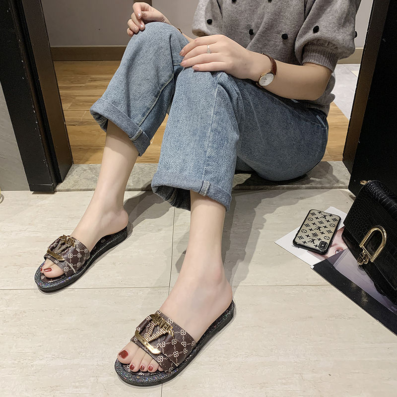 Women's Flat Flip Flop Sandals | Metal Letter Detail, 3 Colors
