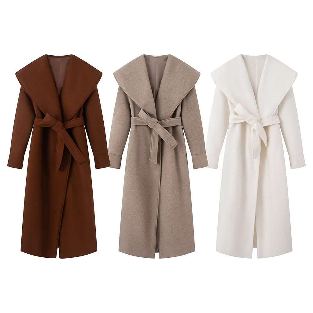 Women's Faux Wool Belted Coat | Turn-Down Collar, 3 Colors