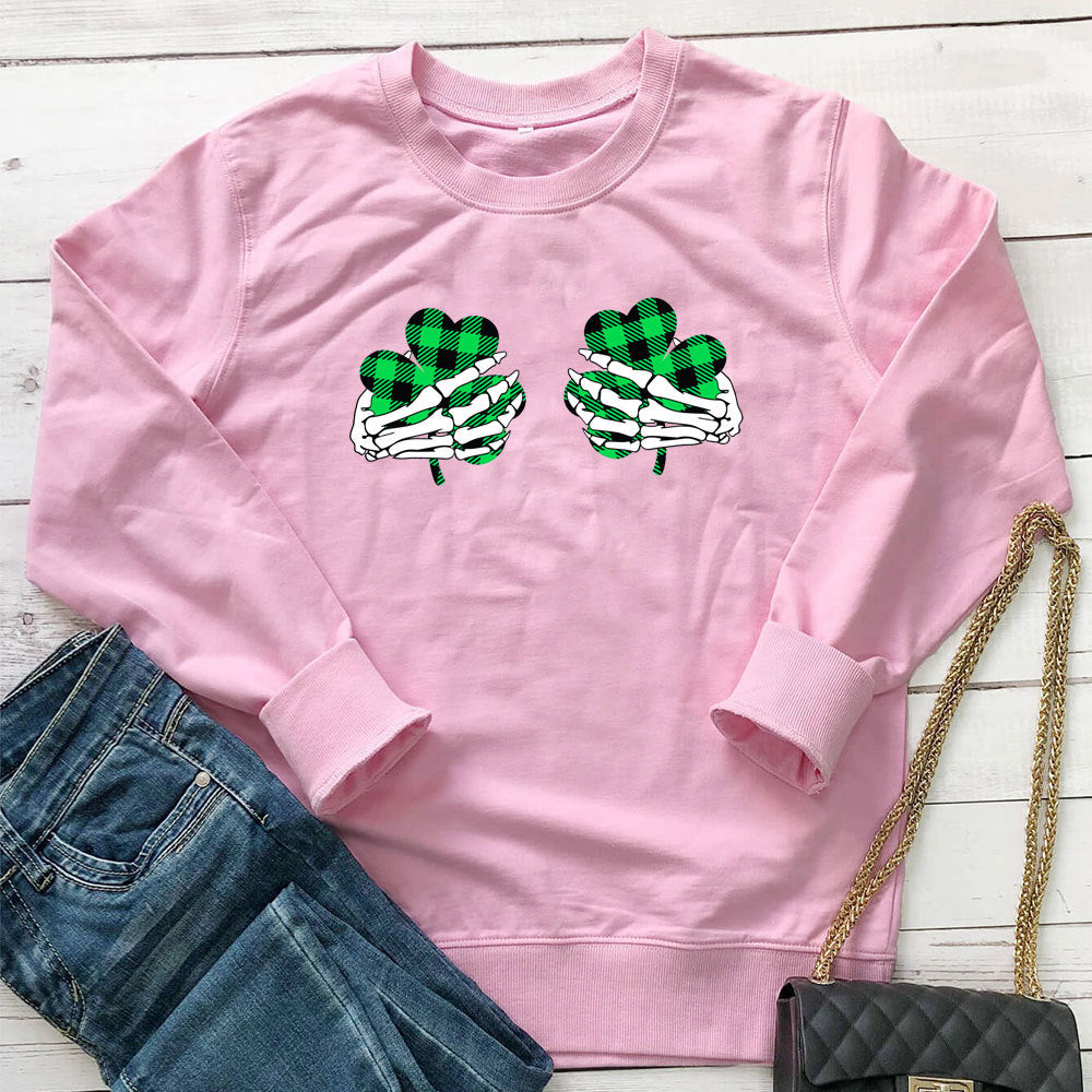 Women's Skeleton Hand Clover Print Hoodie | Cotton, 7 Colors