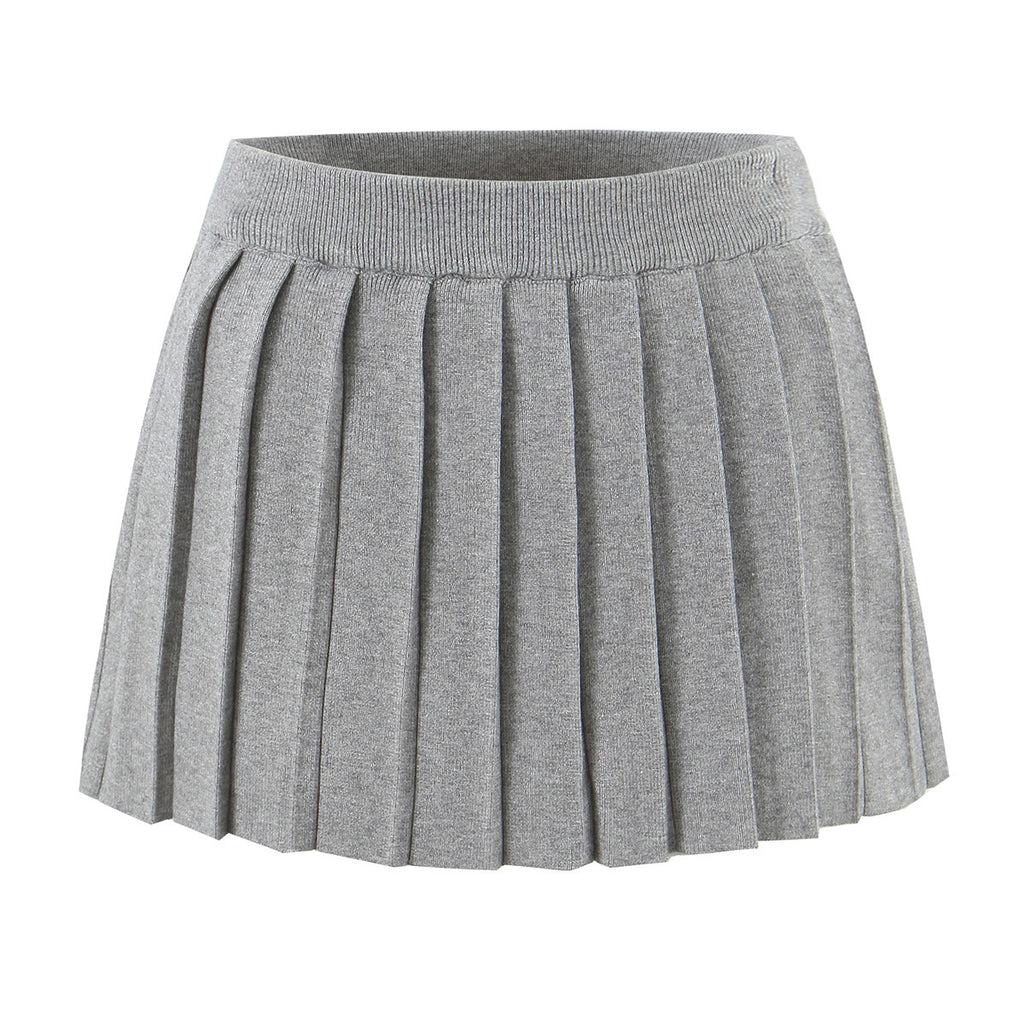 Women's Pleated Knit Short Skirt | Black, Gray or Yellow