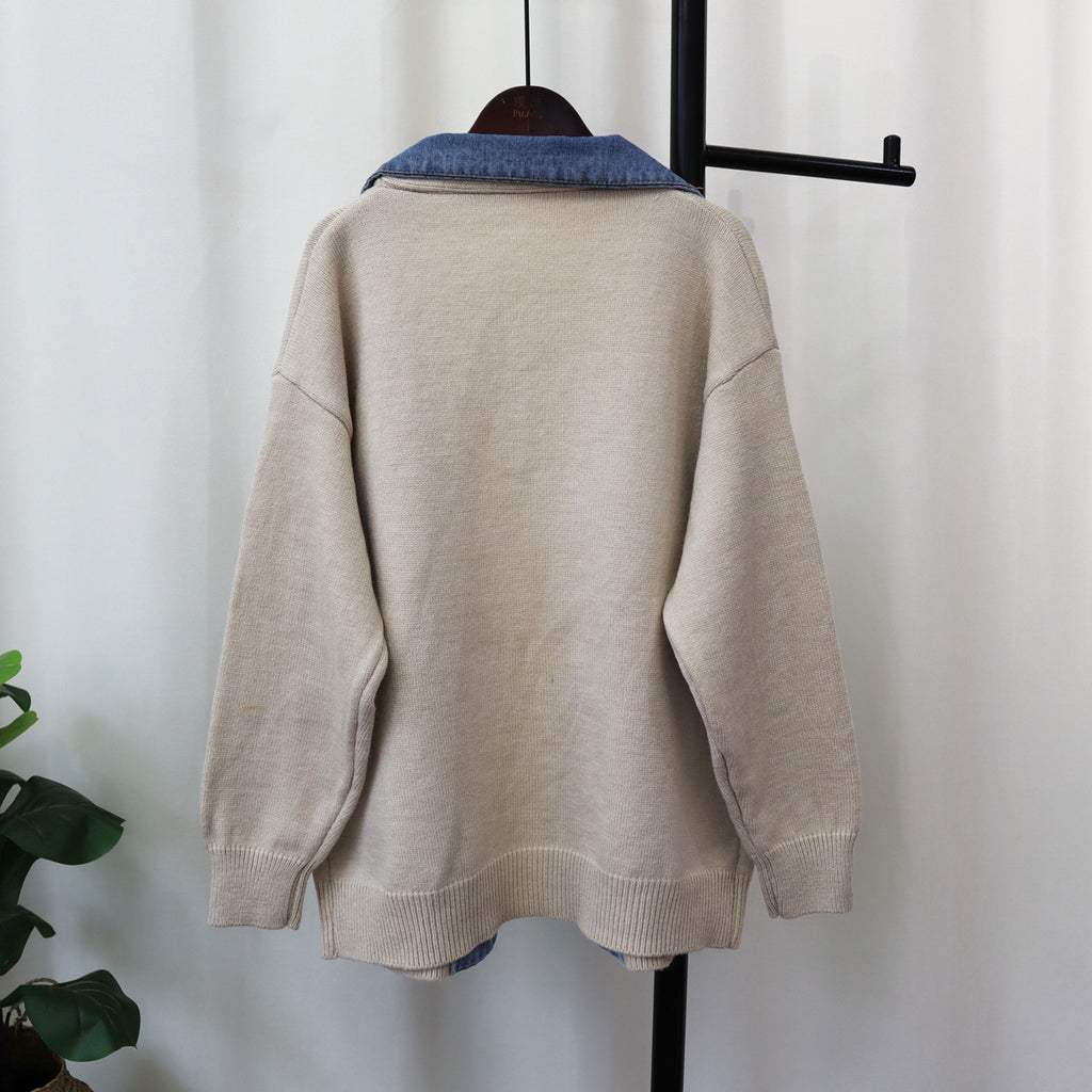 Women's Patchwork Cardigan Sweater | Flip Collar, One Size, 3 Colors