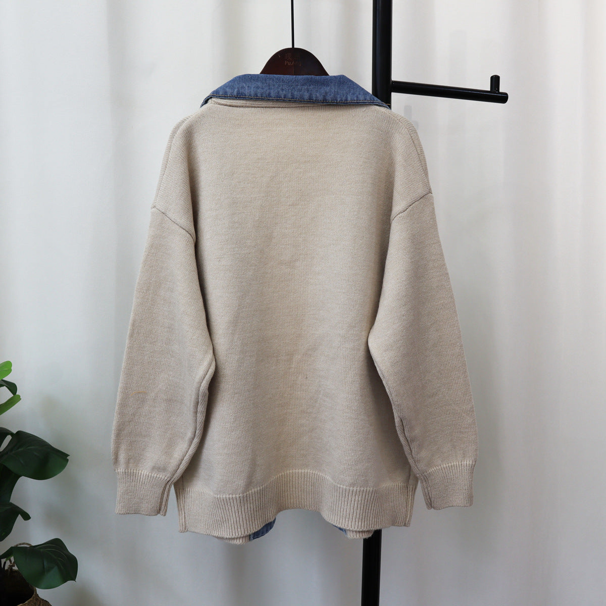 Women's Patchwork Cardigan Sweater | Flip Collar, One Size, 3 Colors