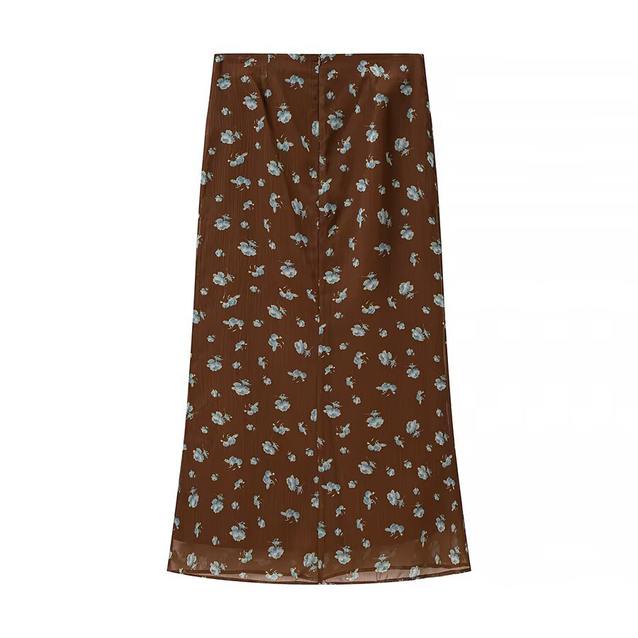 Women's Belted Print Jacket and Skirt Set | Casual Two-Piece, Brown