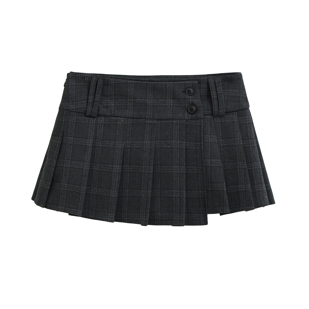 Women's Plaid Pleated Mini Skirt | Denim, Black & Gray or Gray - Gray