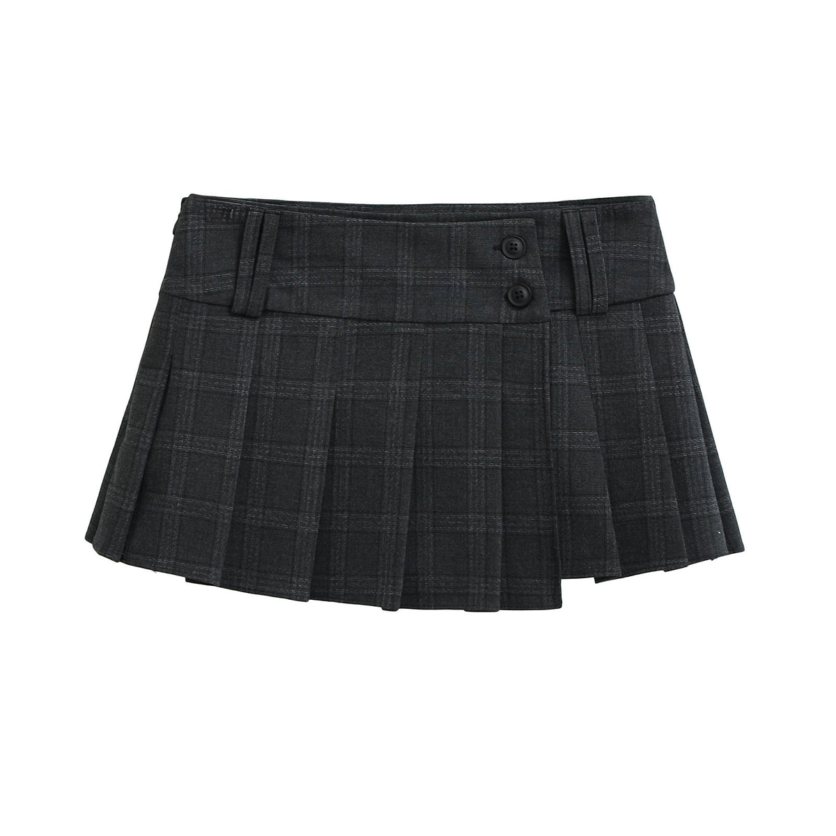 Women's Plaid Pleated Mini Skirt | Denim, Black & Gray or Gray - Gray