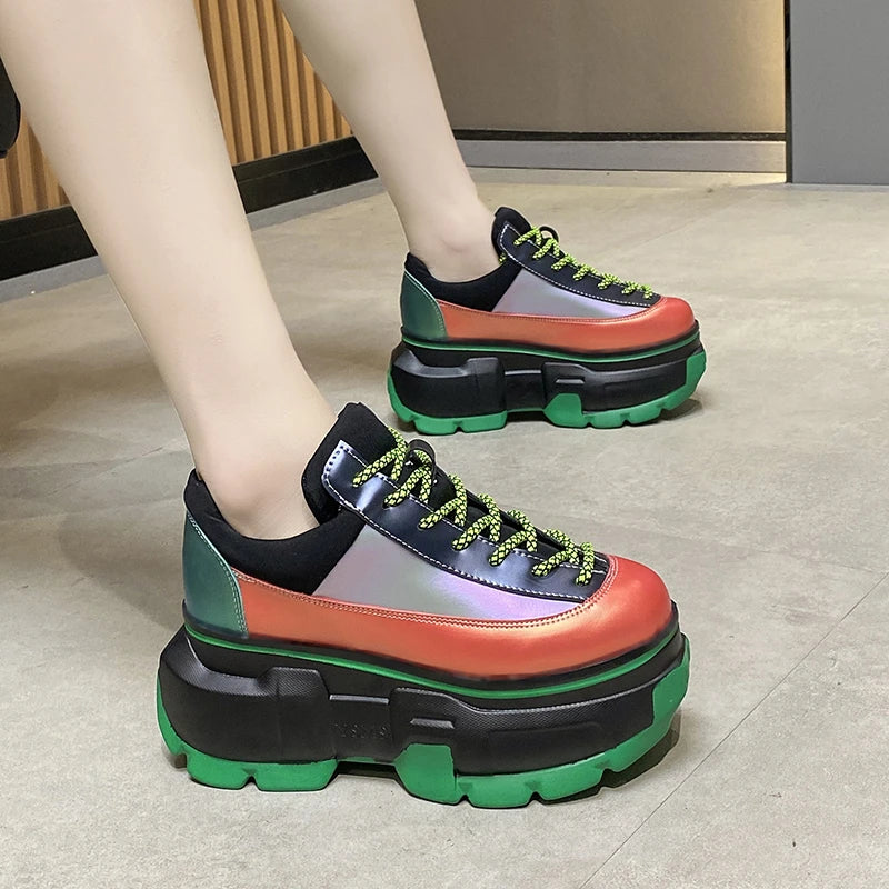 Women's Chunky Lace-Up Sneakers | Thick Sole, Multicolor