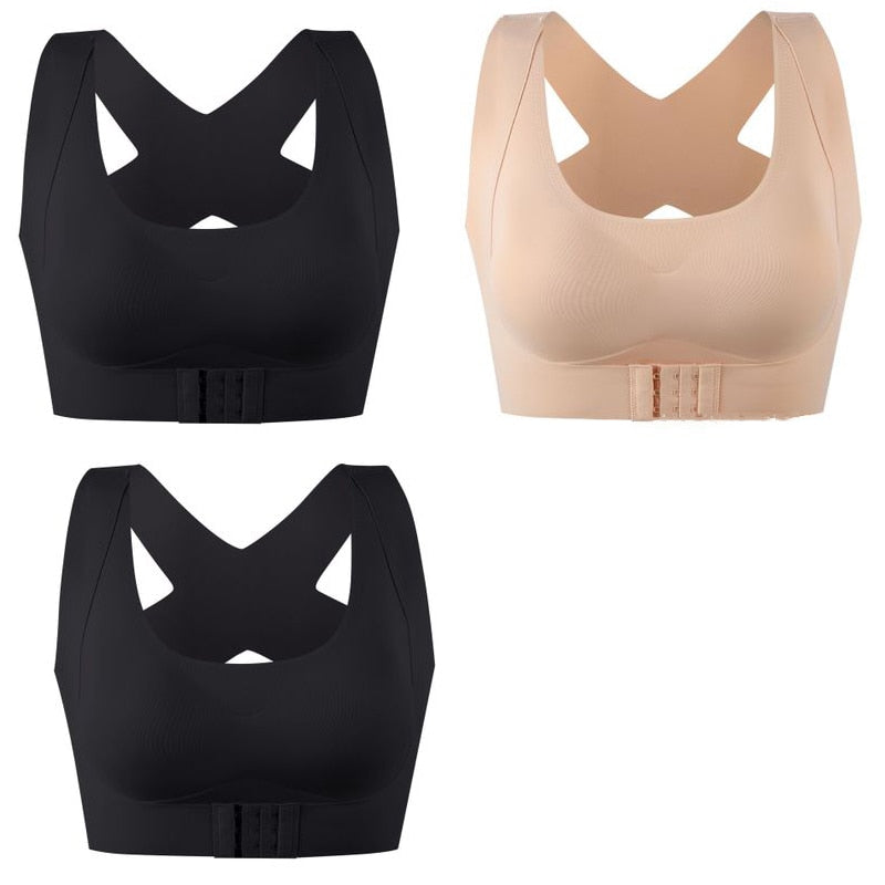Women's Front-Closure Cross-Back Bralette | Wireless Push-Up Bra, 1 or 2 Pack - Skin