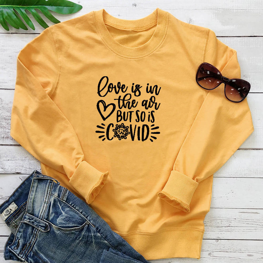 Women's Letter Print Round Neck Hoodie | Cotton Pullover, 7 Colors