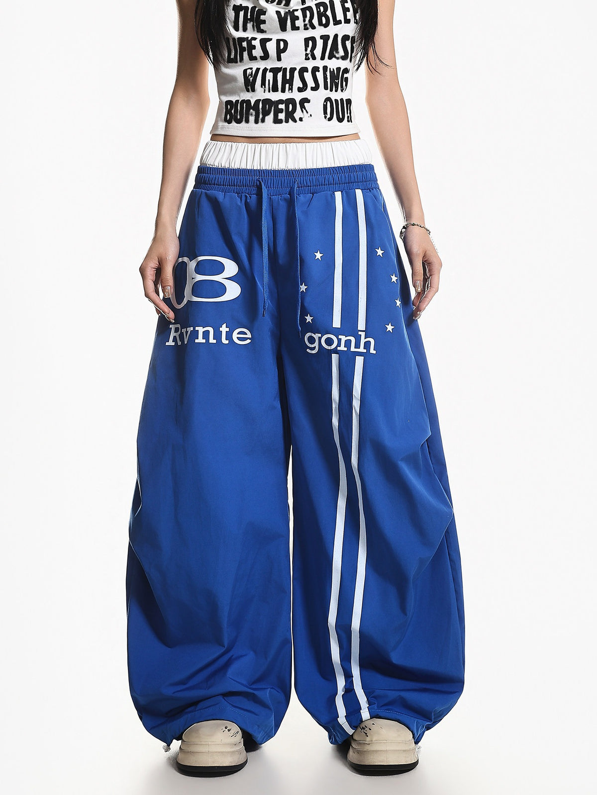 Waistband Paratrooper Cargo Pants for Women - Blue