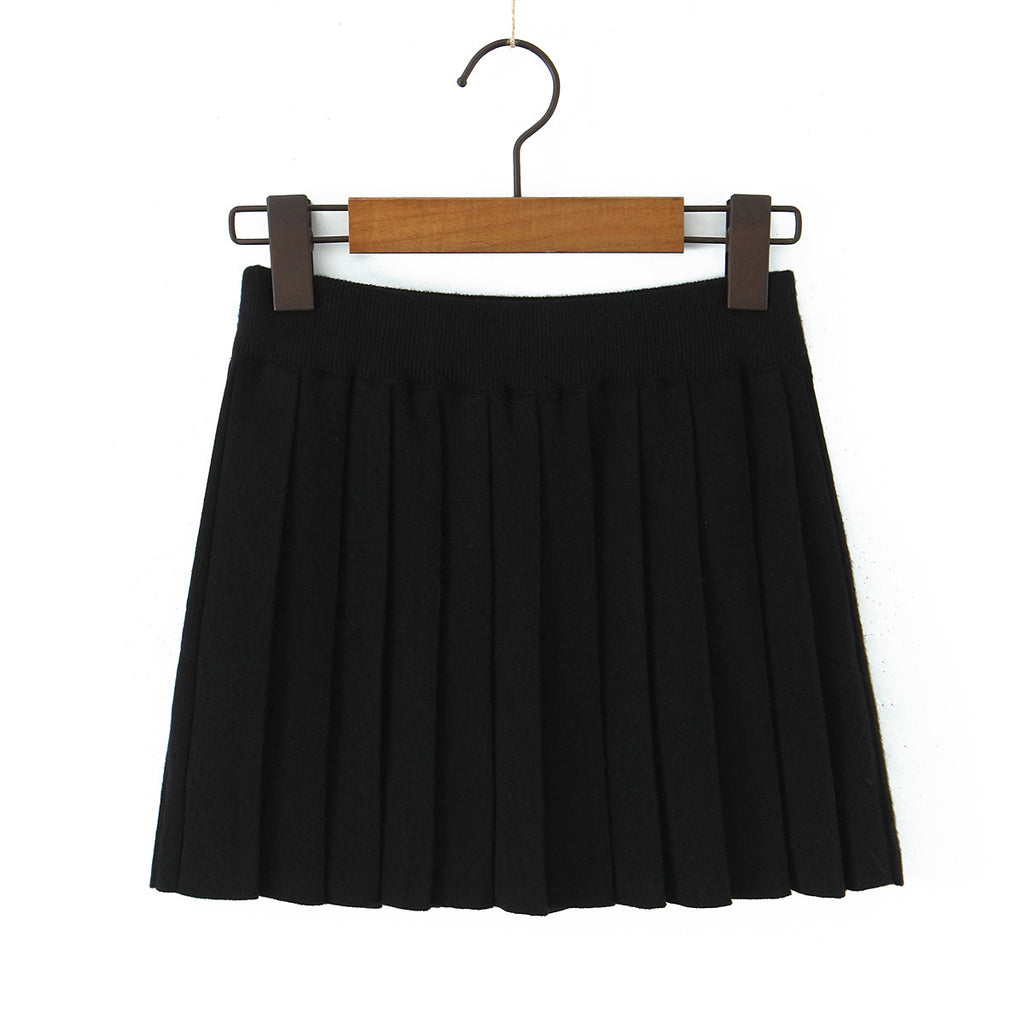 Women's Pleated Knit Short Skirt | Black, Gray or Yellow