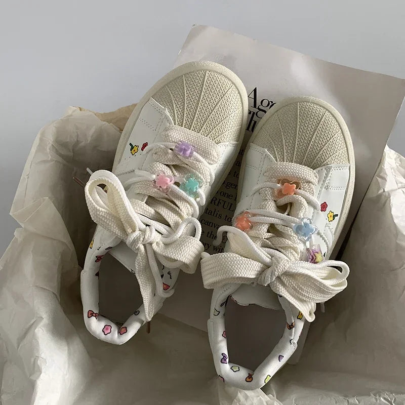 Women's White Chunky Platform Sneakers | Lace-Up, PU Upper