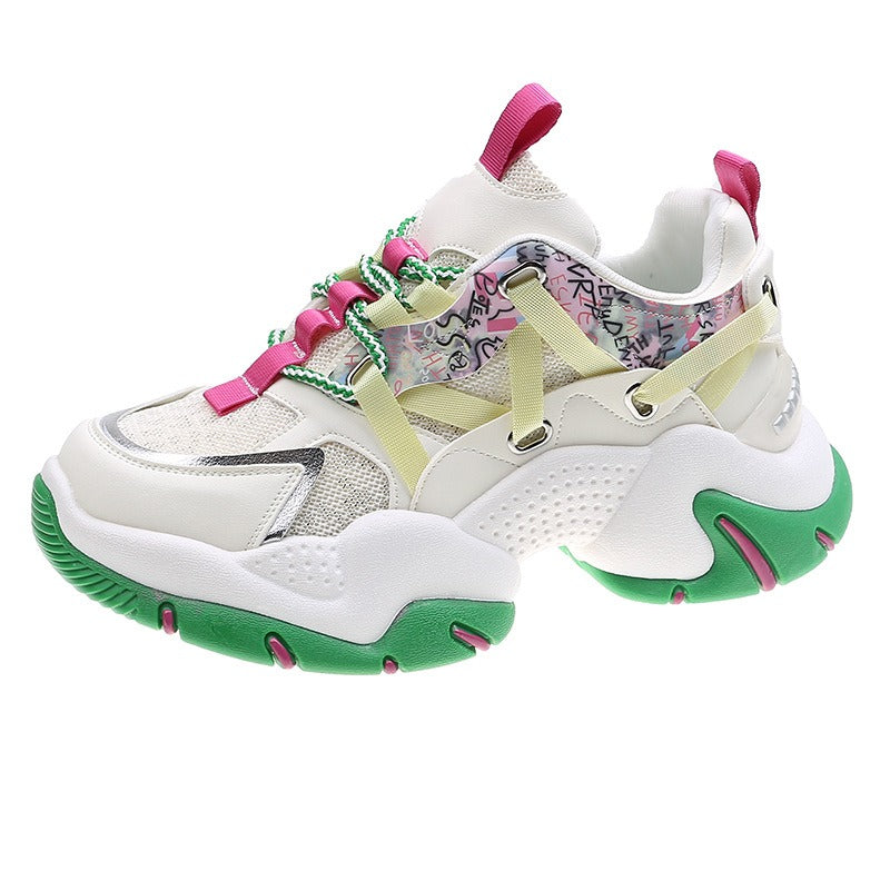 Women's Mesh Chunky Platform Sneakers | Lace-Up, Green or Pink