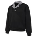 Faux Two-Piece Cross Collar Sweatshirt | Button Detail, Grid Pattern - Black