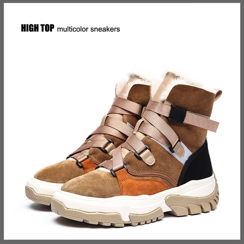 Women's Suede Platform Sneaker Boots | Wool Lining, Camel