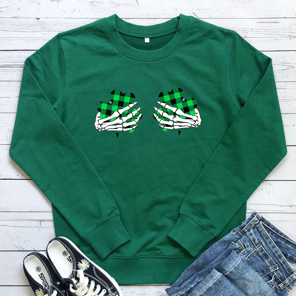 Women's Skeleton Hand Clover Print Hoodie | Cotton, 7 Colors