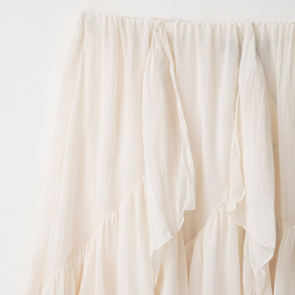Women's Beige Irregular Long Skirt | Polyester, Patchwork Detail