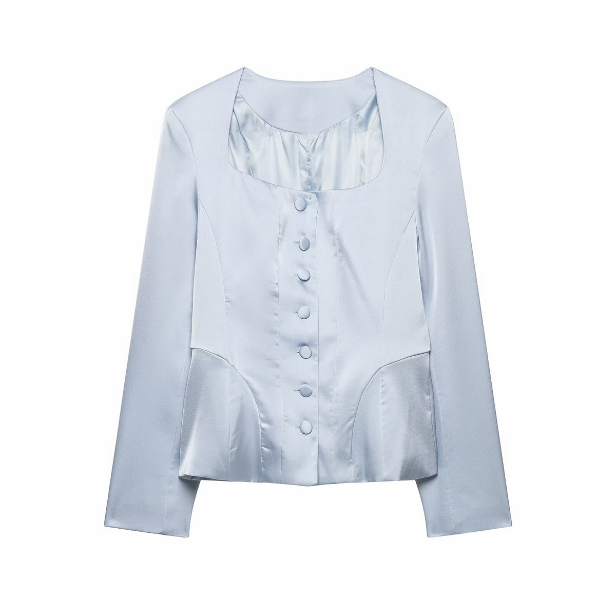 Women's Square Collar Jacket & Shorts Set | Light Blue