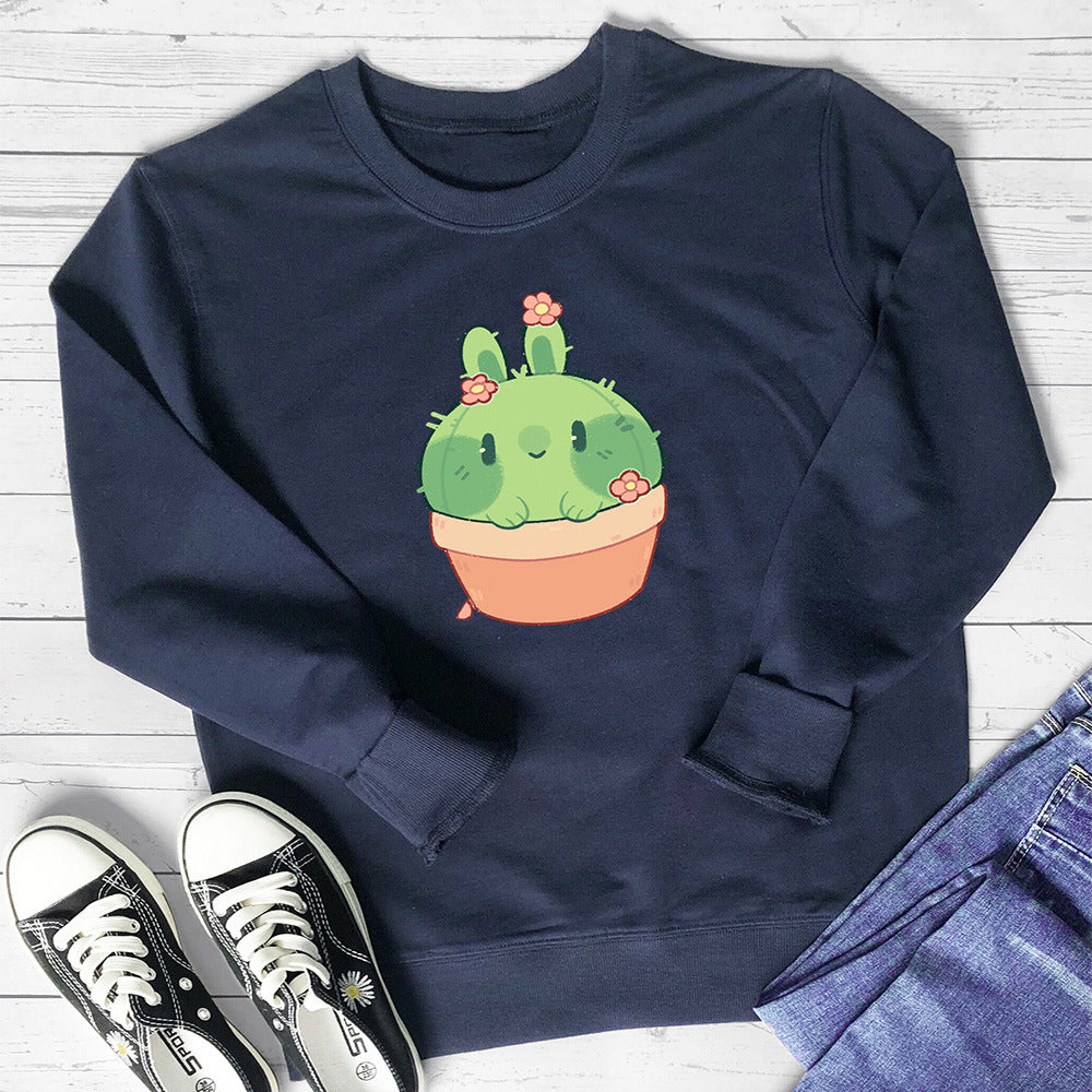 Women's Printed Crew Neck Pullover Hoodie | Cotton, Loose Fit, 8 Colors