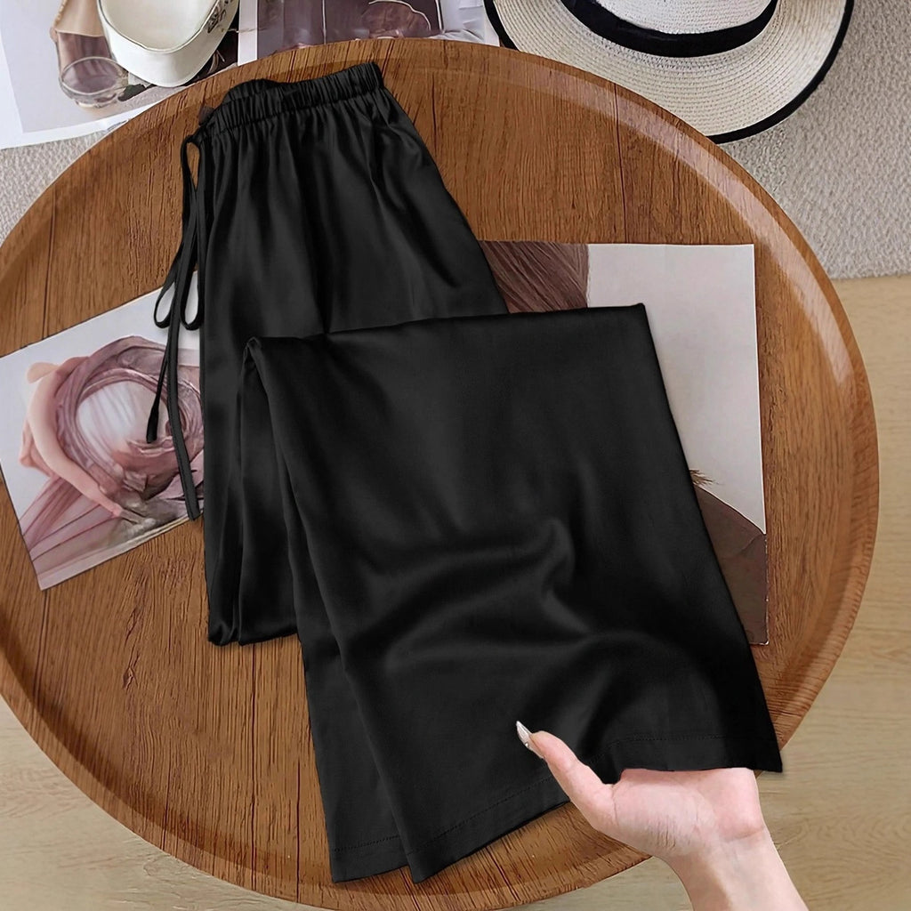 Women's Black Wide Leg Pants | Mid Waist, Polyester & Spandex