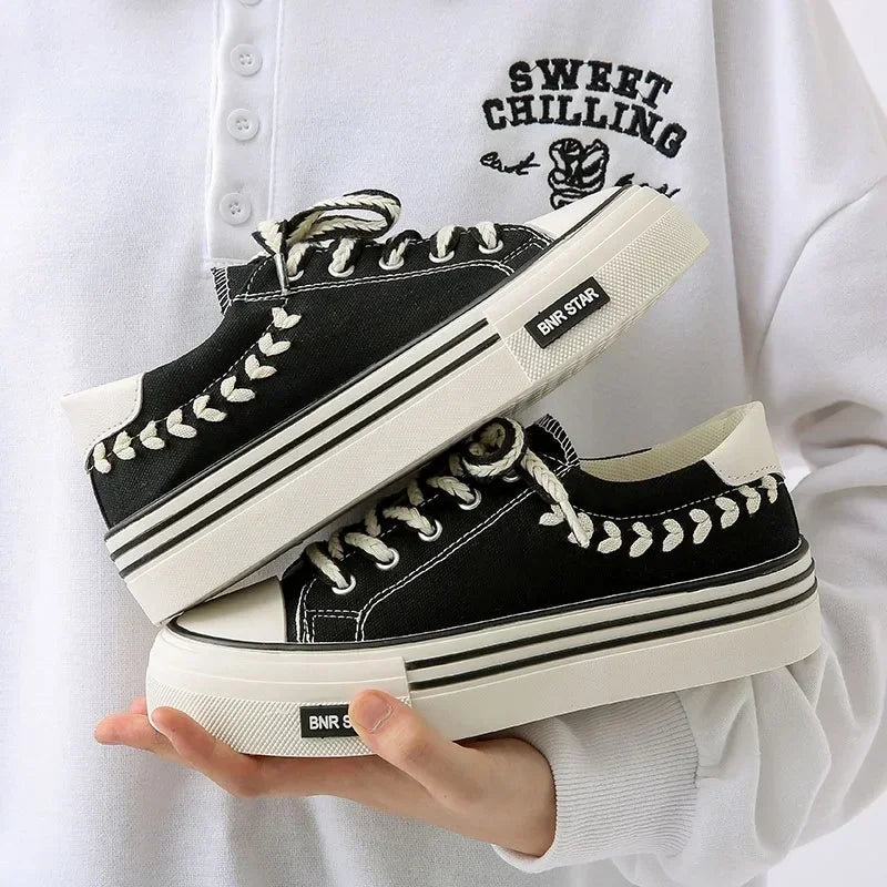 Women's Canvas Platform Sneakers | Lace-Up, Rubber Sole, 2 Styles