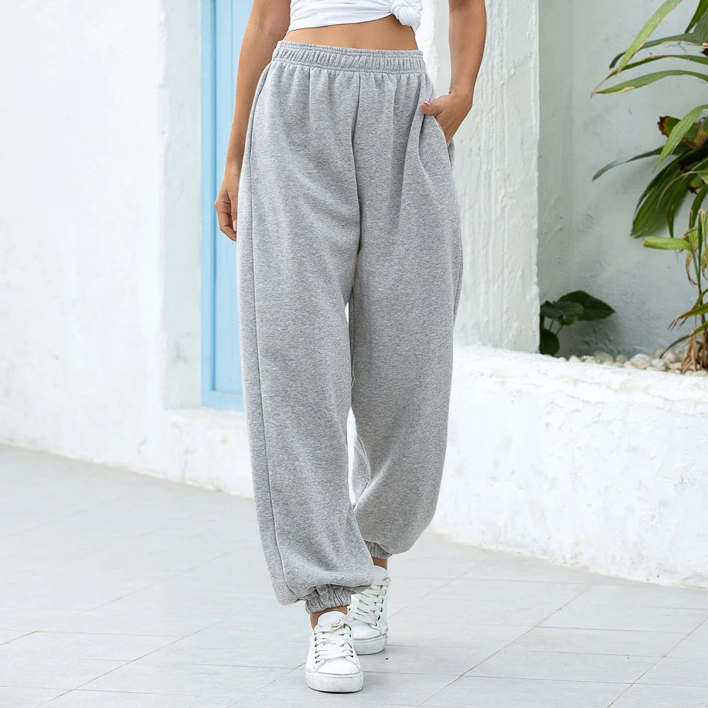 Women's High Waist Wide Leg Sweatpants | Loose Joggers, Plus Size - Gray