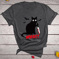 Black Cat "What?" Graphic T-Shirt | Funny Cotton Halloween Tee