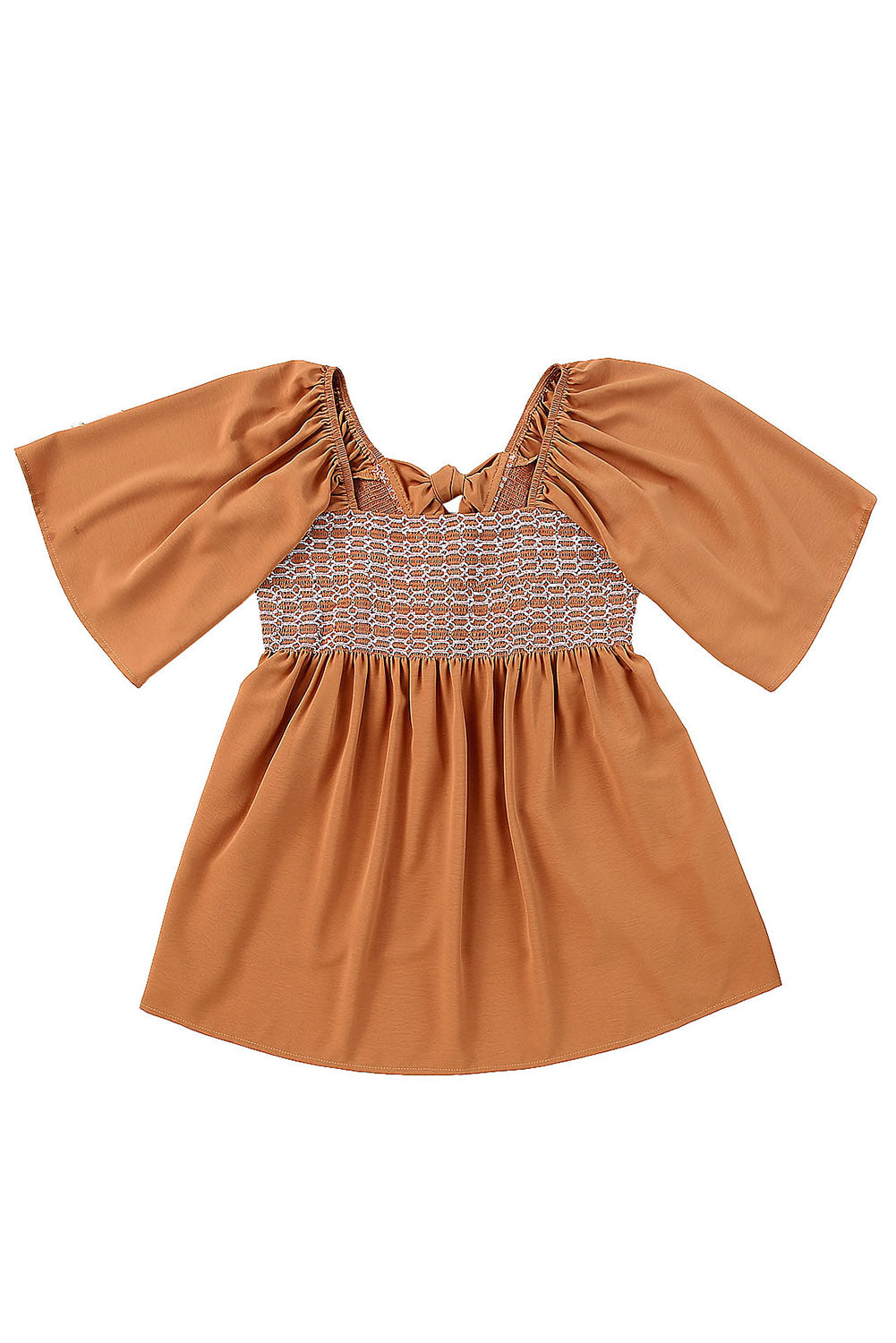 Women's Brown Square-Neck Babydoll Top | Wide-Sleeve Flowy Blouse