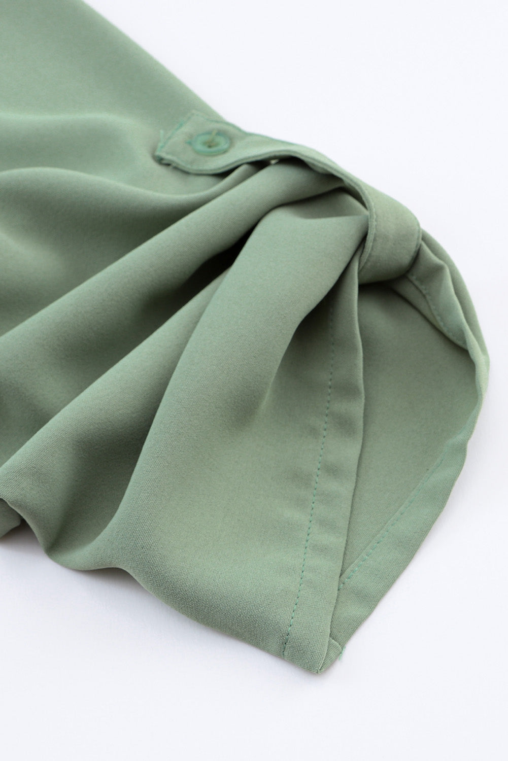 Women's Green Roll-Tab Sleeve Dress | Notched V-Neck, Flowy