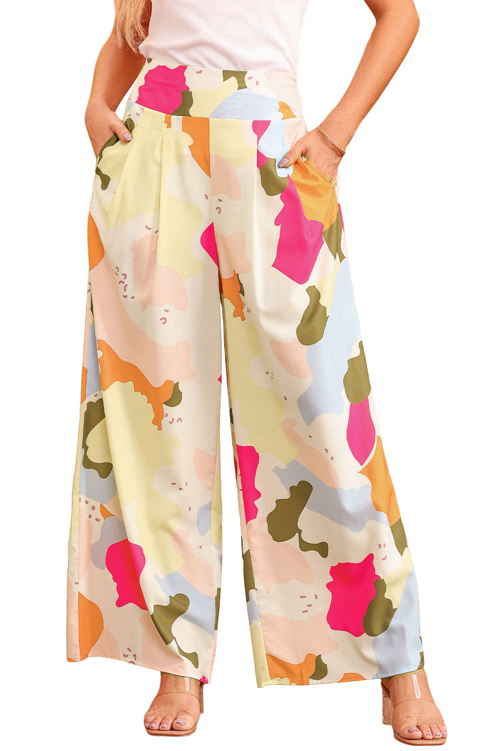 Women's Multicolor Print Flowy Wide-Leg Pants