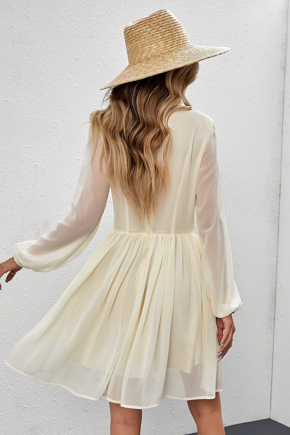 Women's White Floral Mesh Dress | Long-Sleeve, Fully Lined