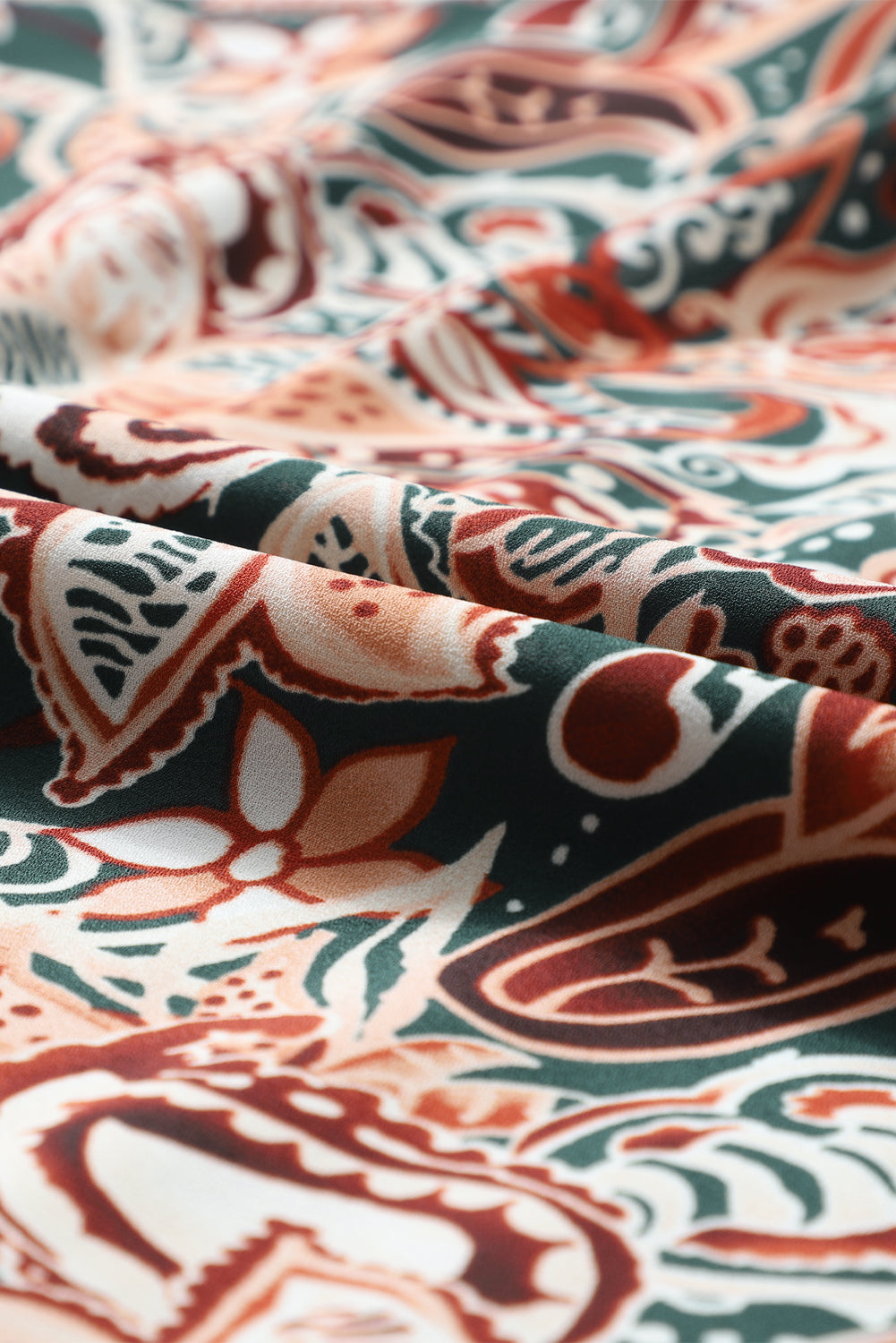 Women's Brown Geometric Print Surplice Dress | Long-Sleeve Flowy Dress